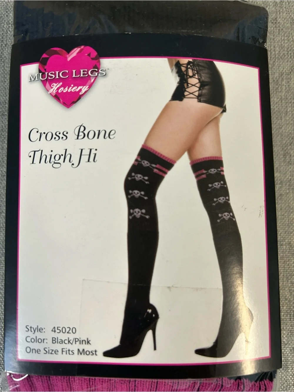 Music Legs Black and Pink Skull Thigh Highs